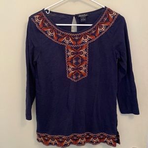 Lucky Brand navy cotton shirt with embroidery